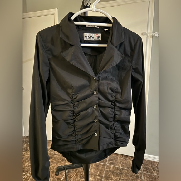 Natalie Abecassis Black Ruched Buttondown shirt XS - Picture 1 of 7
